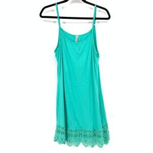 Monoreno Knit Tunic Tank Top Womens Size Large Crochet Lace Hem Turquoise Blue